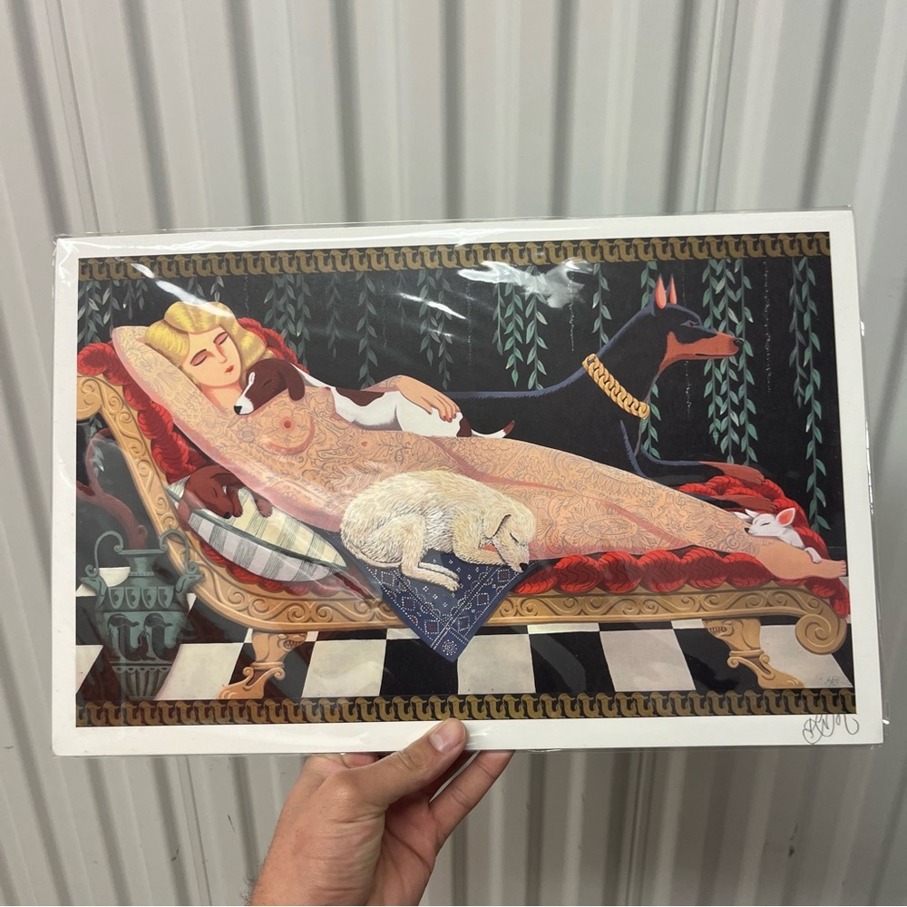 Kyler Martz Tattooed Woman With Dogs Signed Art Print